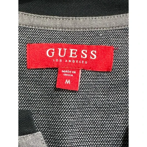 Guess Polo Shirt Men's Medium Black Gray Short Sleeve 2 Tone Button EUC - Picture 2 of 5